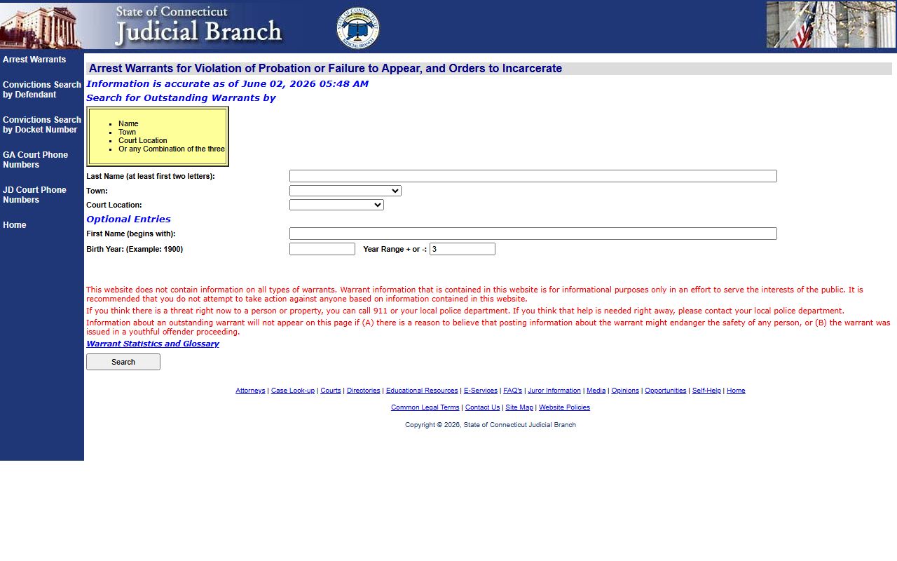 Hartford County warrant search tied to court records on the CT Judicial site