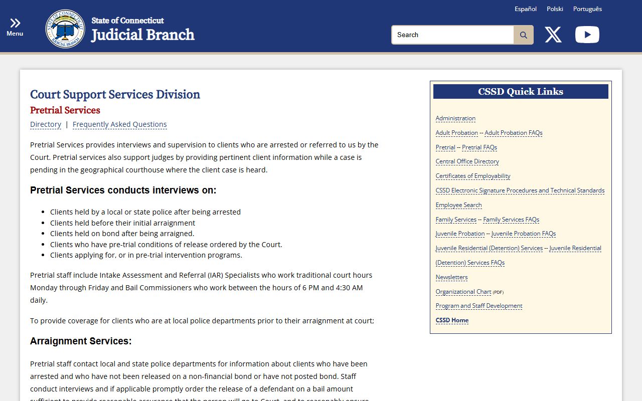 Hartford County bail and pretrial court records process on the CT Judicial Branch page